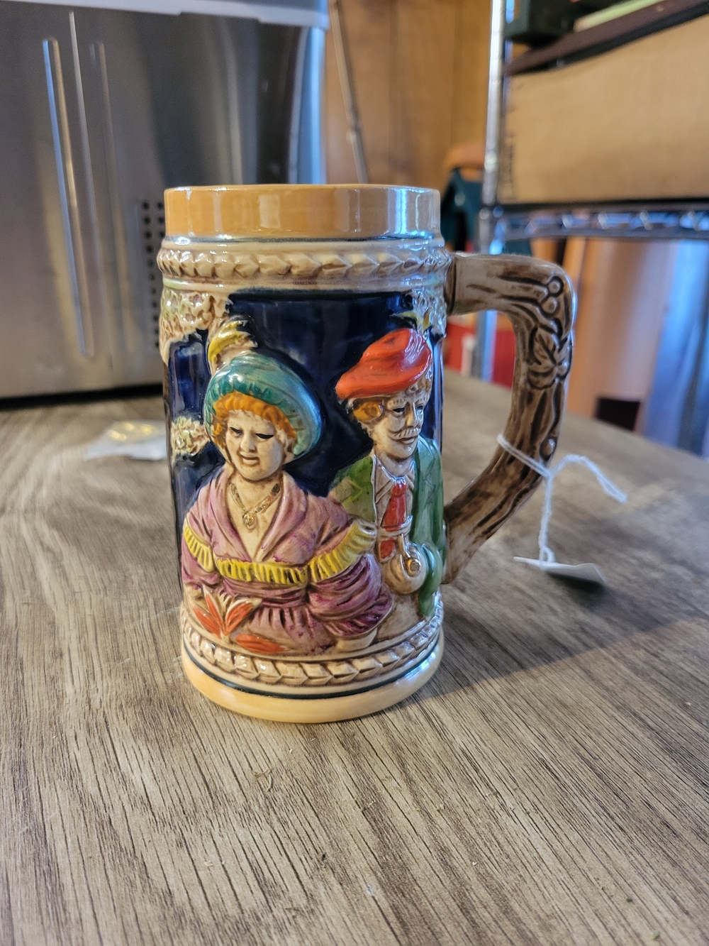 Vintage Ceramic Relief Beer Stein - Colorful Figural Design